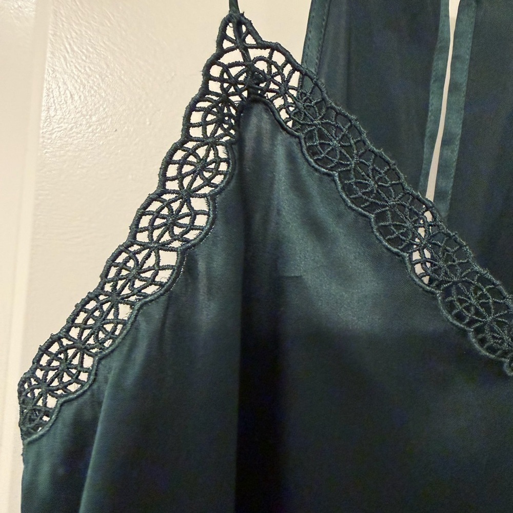 Express Dark Green Satin Lace-Trim Cami - Picture 4 of 5